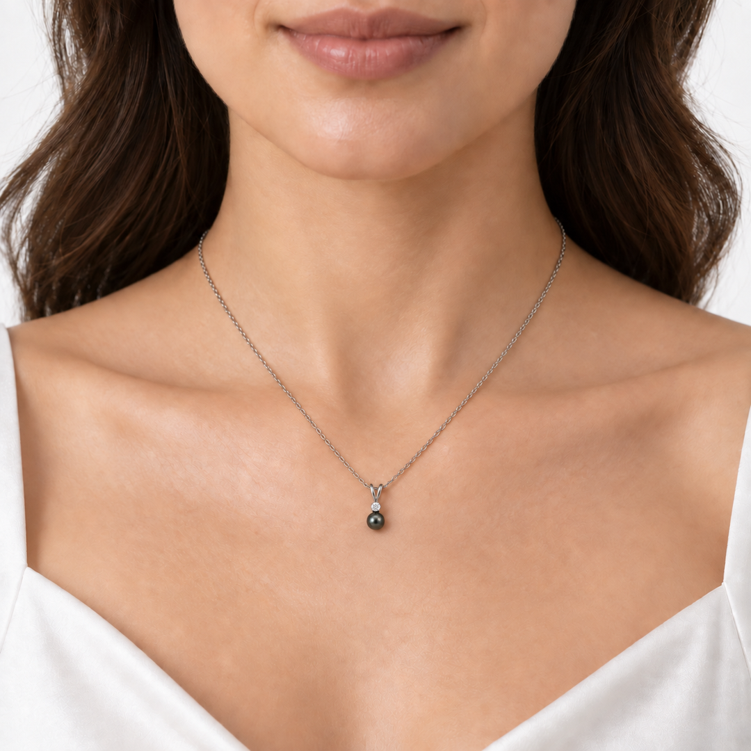 Tahitian Pearl 8MM Diamond Pendant 14K White Gold