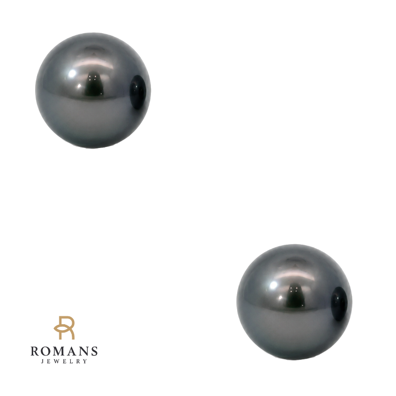Tahitian Pearl Stud Earrings 18K White Gold 11.25MM