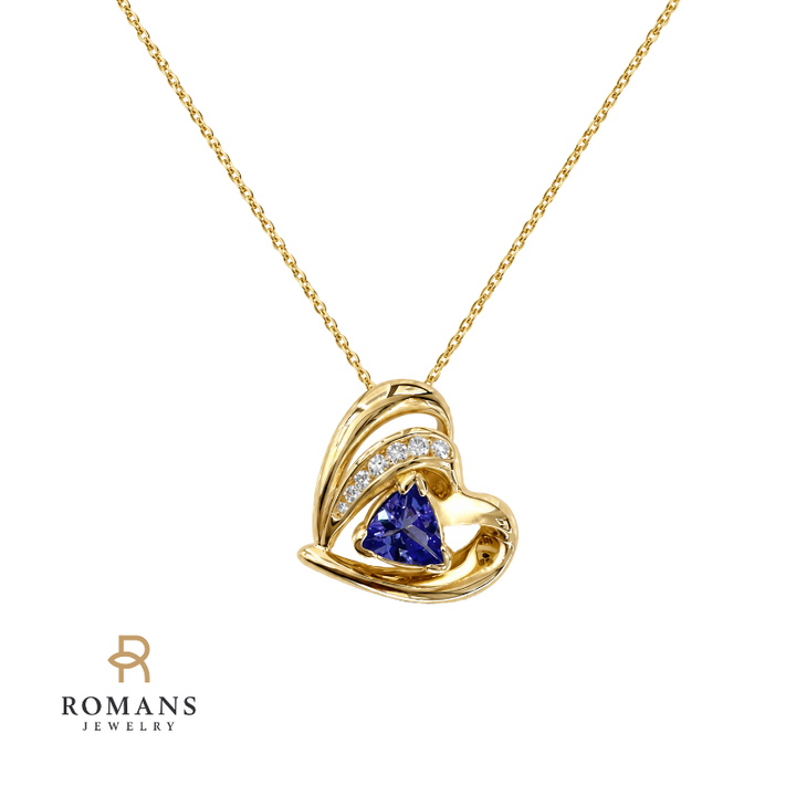 Tanzanite Diamond Heart Slide Pendant 0.75CT 14K Yellow Gold