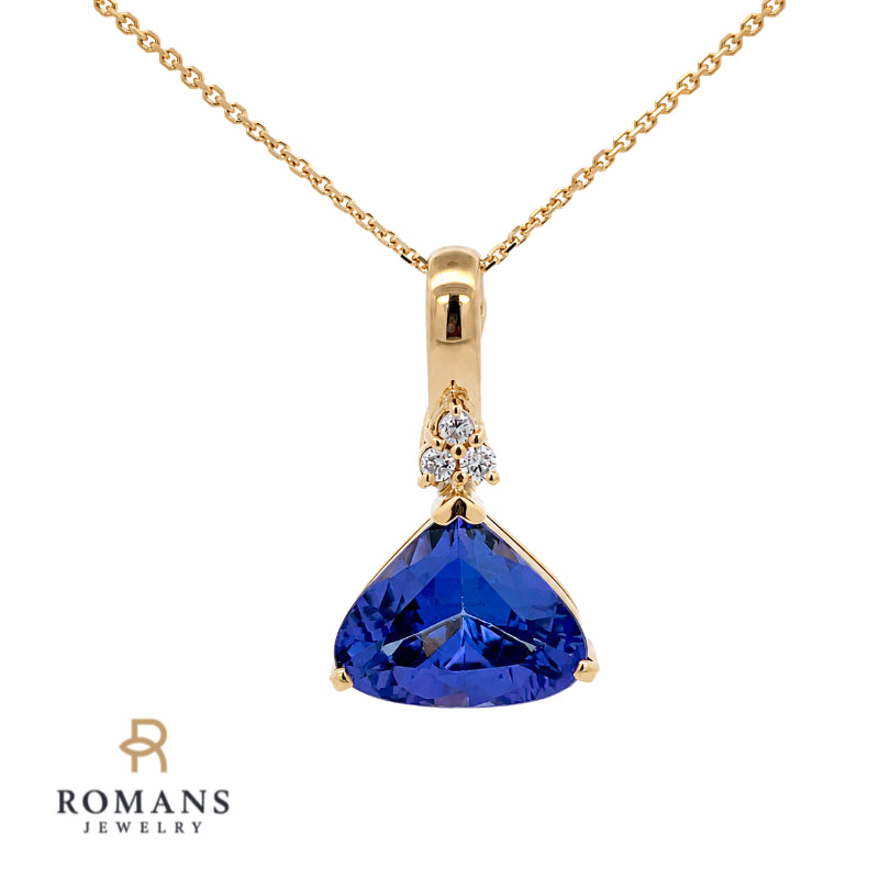 Tanzanite Diamond Pendant 18K Yellow Gold 5CTW GIA