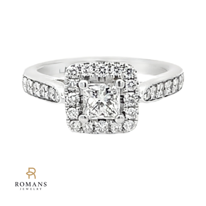 The Leo Princess Cut Diamond Halo Engagement Ring 14K White Gold .30CT