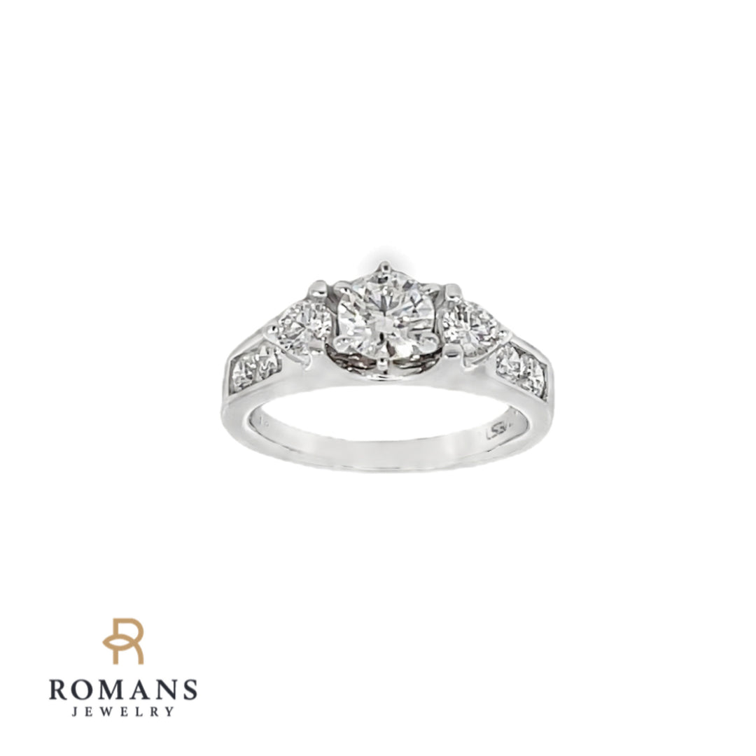 Three-Stone Diamond Engagement Ring 14K White Gold .58CT