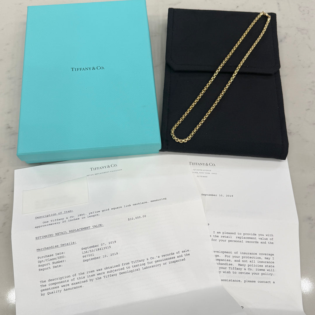 Tiffany & Co. 18K Yellow Gold Square Link Necklace 20"