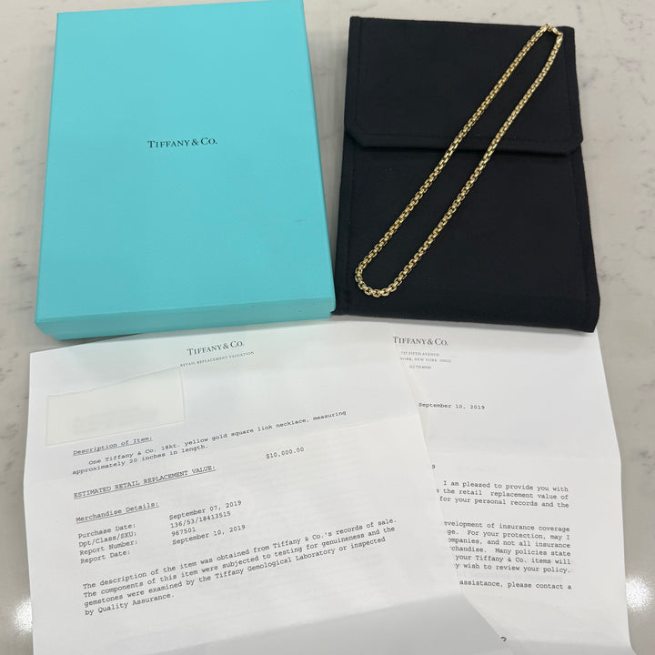 Tiffany & Co. 18K Yellow Gold Square Link Necklace 20"
