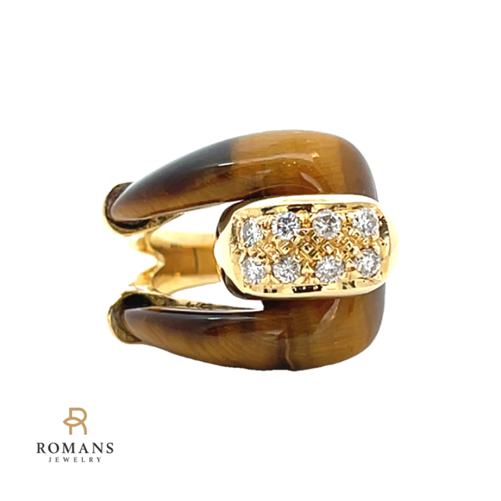 Tiger Eye Diamond Ring 18K Yellow Gold .30CTW