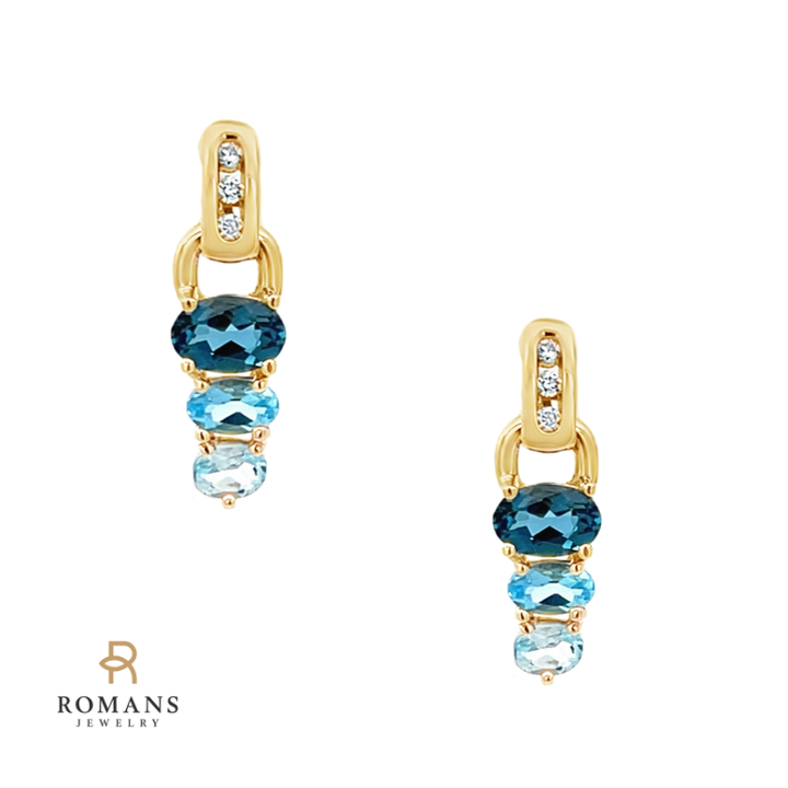 Topaz & Diamond Drop Journey Stud Earrings 2.26CTW