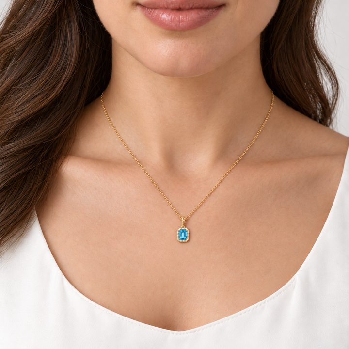 Topaz Diamond Halo Pendant 14K Yellow Gold 2.23CT