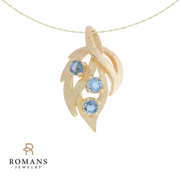 Topaz Leaf Pendant 14K Yellow Gold 0.25CTW