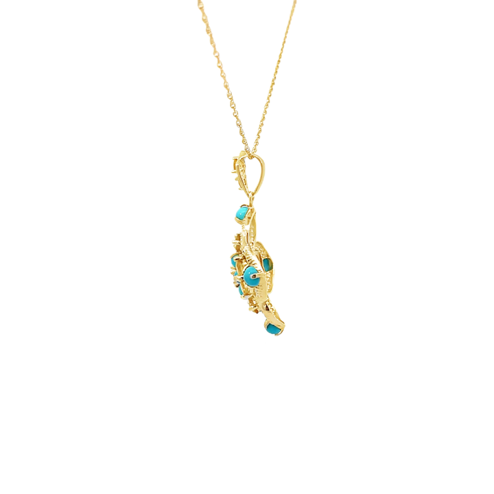 Imperial Topaz & Turquoise Pendant 14K Yellow Gold