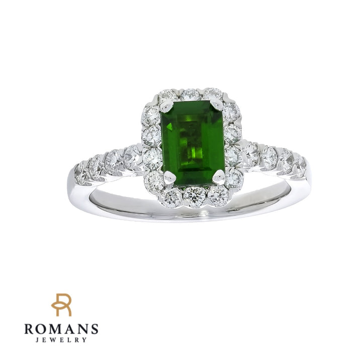 Tourmaline Diamond Halo Ring 14K White Gold 1.21 CT