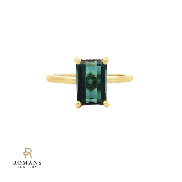 Tourmaline Hidden Diamond Halo Solitaire 14K Yellow Gold Ring 2CT