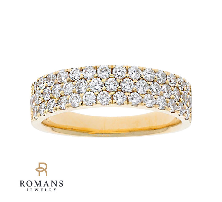 Triple Diamond Row Band 18K Yellow Gold 1.07 CTW