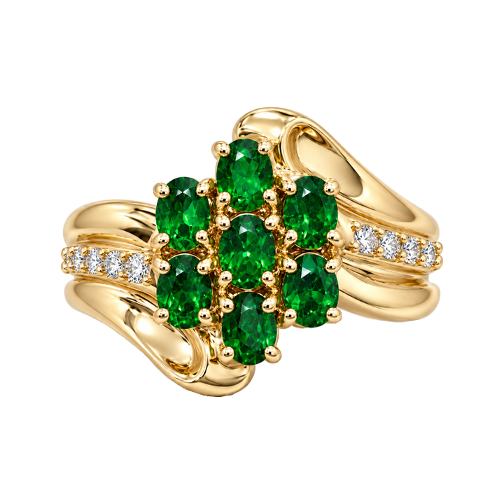 Tsavorite Diamond Cluster Ring 14K Yellow Gold 1.46CTW