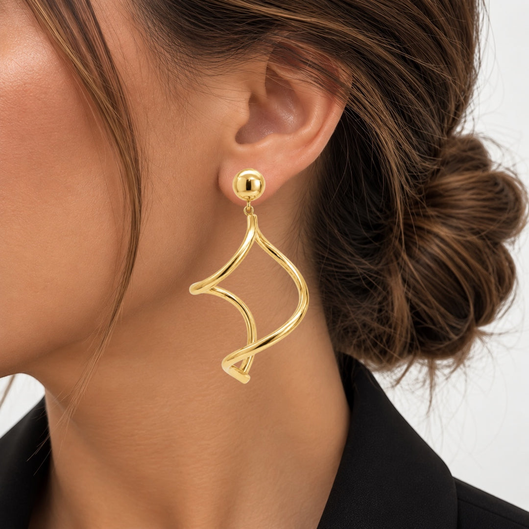 Twisted Dangle Hollow Earrings 14K Yellow Gold