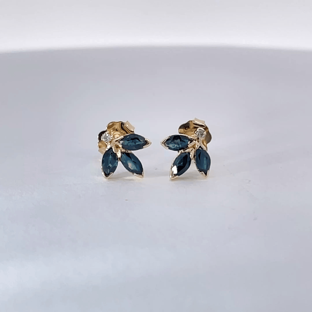 Blue Sapphire Petal Stud Earrings 0.50CTW 14K Yellow Gold