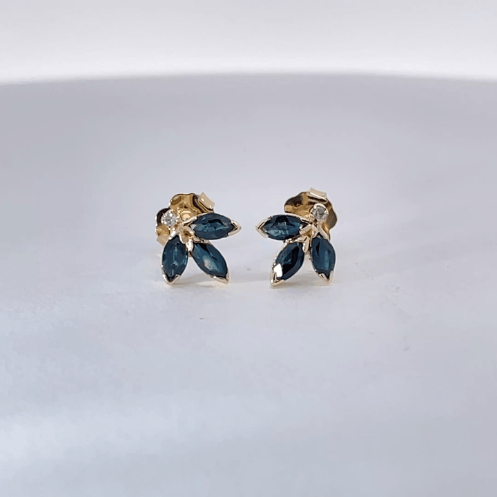 Blue Sapphire Petal Stud Earrings 0.50CTW 14K Yellow Gold
