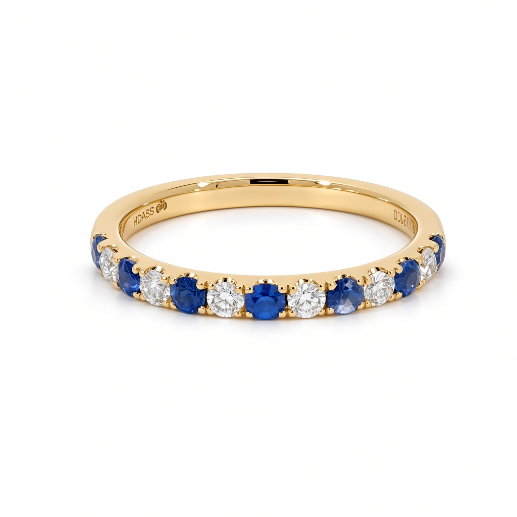 Natural Sapphire &amp; Diamond Stackable Wedding Band 14K Yellow Gold 0.59CTW