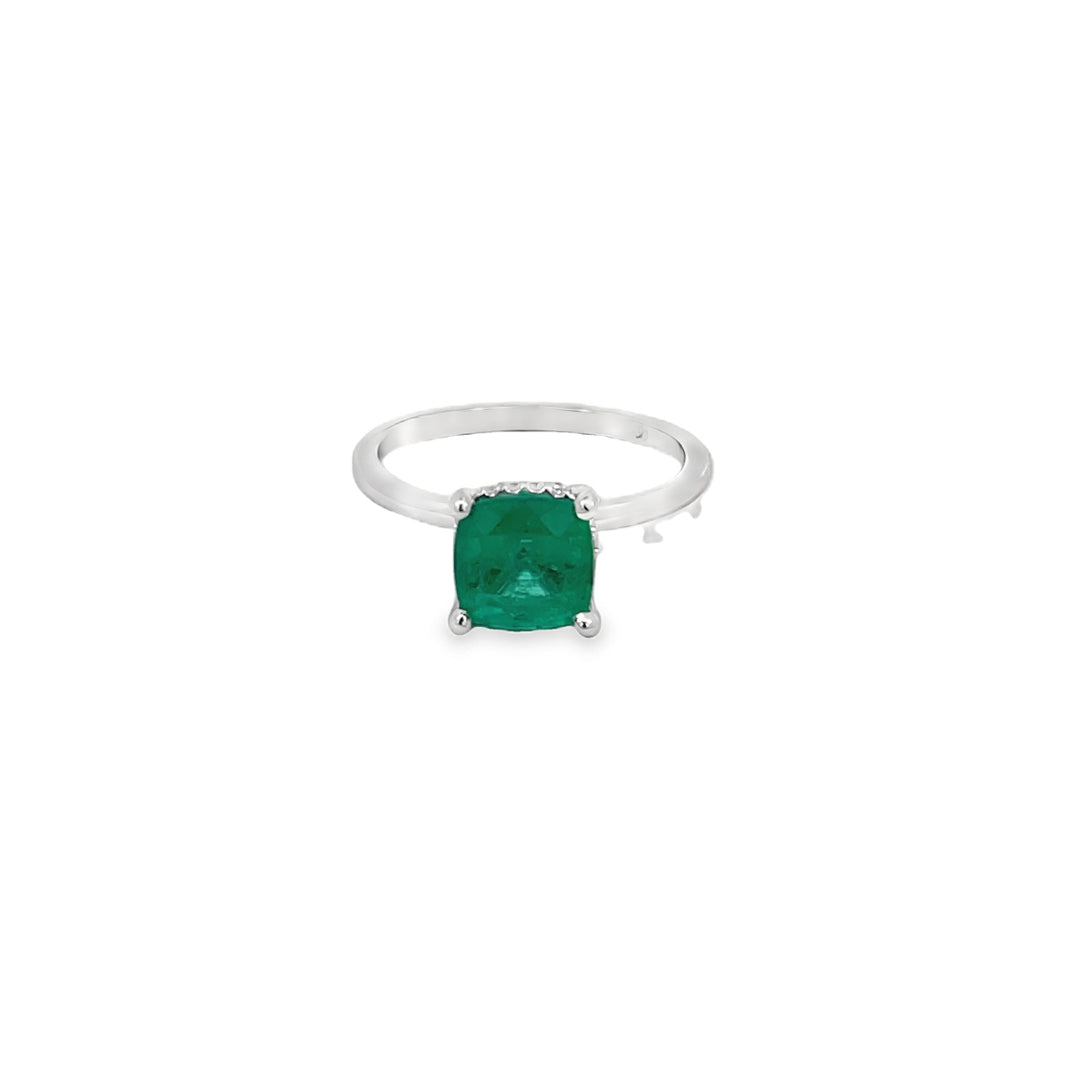 Emerald Hidden Halo Ring 14K White Gold 1.71CT