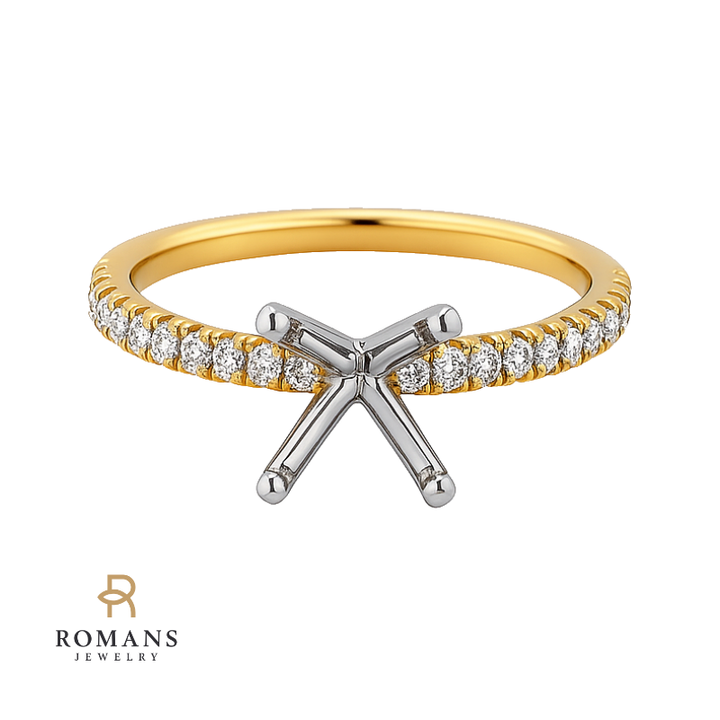 Pave Diamond Engagement Ring Setting 14K Yellow Gold .20CTW