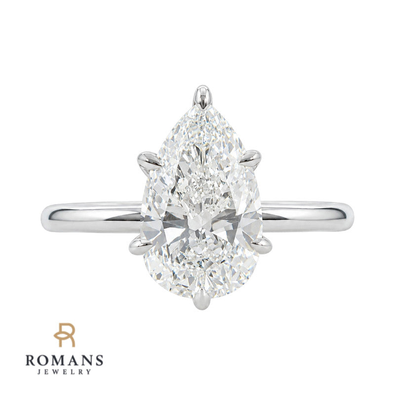 Verity Pear 1.42CT Natural Diamond Solitaire Engagement Ring 14K White Gold