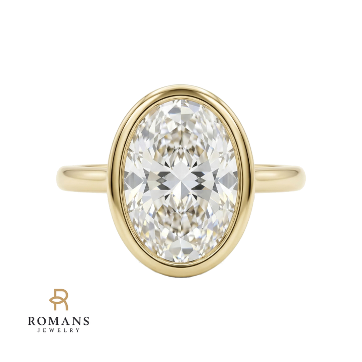 Lumière Solitaire Bezel 2CT Oval Lab Diamond 14K Yellow Gold