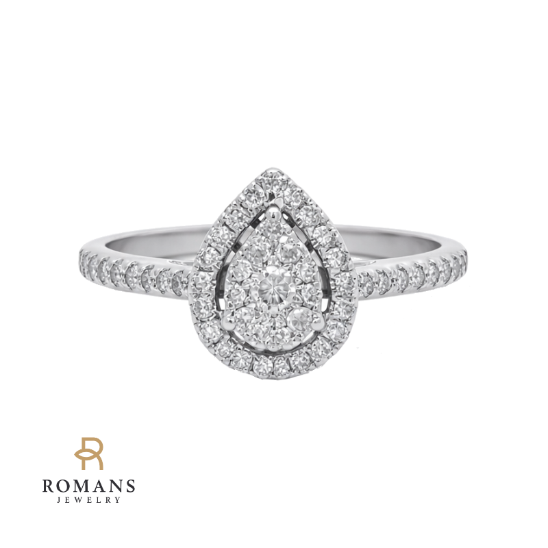 Vintage-Inspired Pear Cluster Diamond Ring 10K White Gold .24CTW