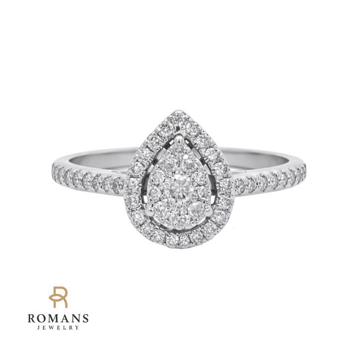 Vintage-Inspired Pear Cluster Diamond Ring 10K White Gold .24CTW