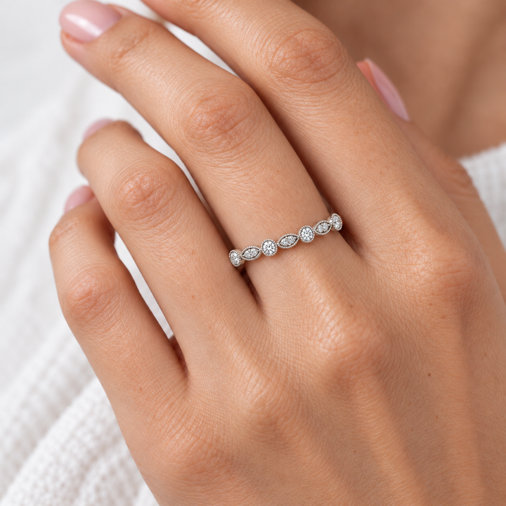 Beaded Marquise Diamond Band 14K White Gold .22CTW