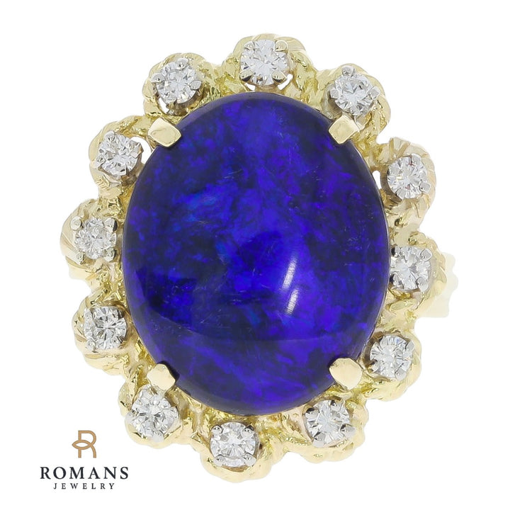 Vintage Black Opal Diamond Ring 18K Yellow Gold 5.01CT