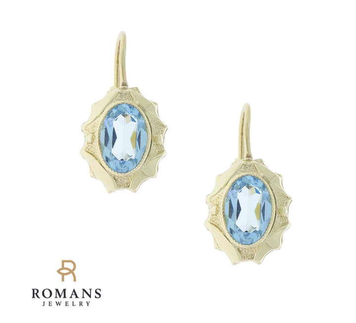 Vintage Blue Topaz Earrings 14K Yellow Gold 1.60CTW