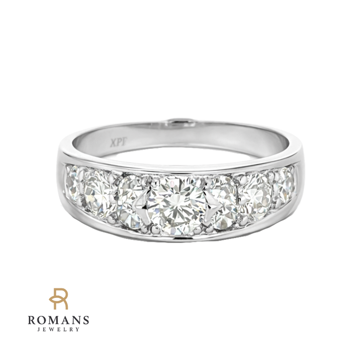 Vintage Diamond Cluster Band 14K White Gold .82CTW