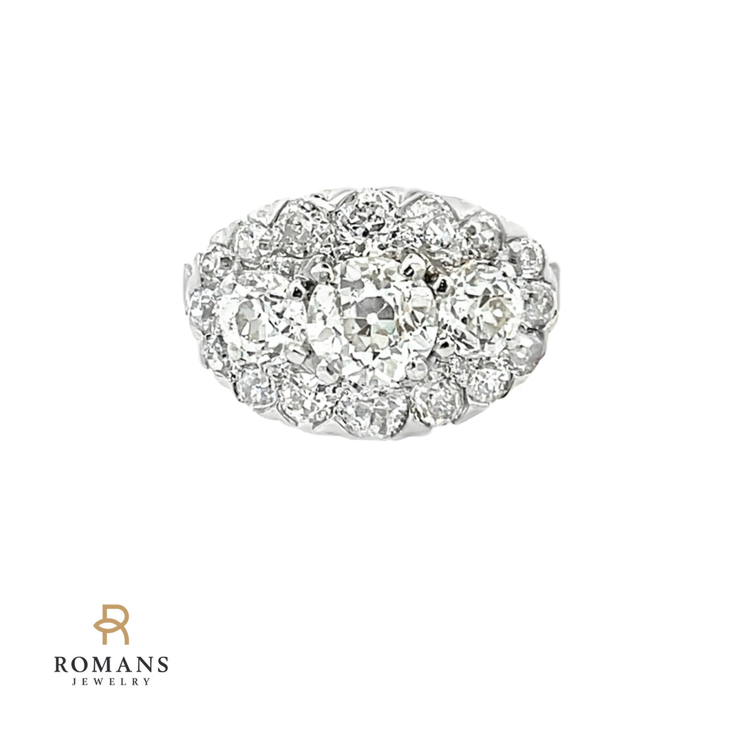 Vintage Diamond Cluster Ring Platinum 2.77CT