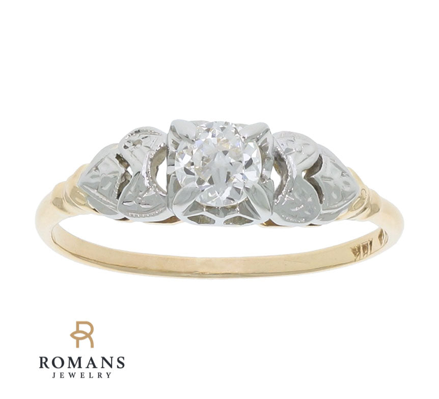 Vintage Diamond Engagement Ring 14K Two Tone .32 CT