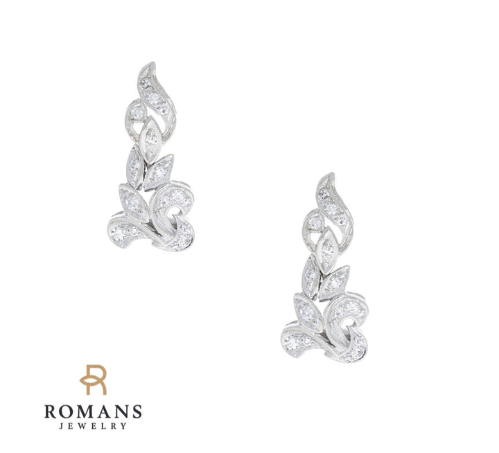 Vintage Diamond Filigree Earrings 14K White Gold .34CTW