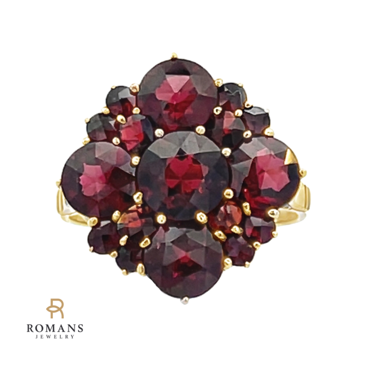Vintage Garnet Cluster Ring 10K Yellow Gold 5.30CTW