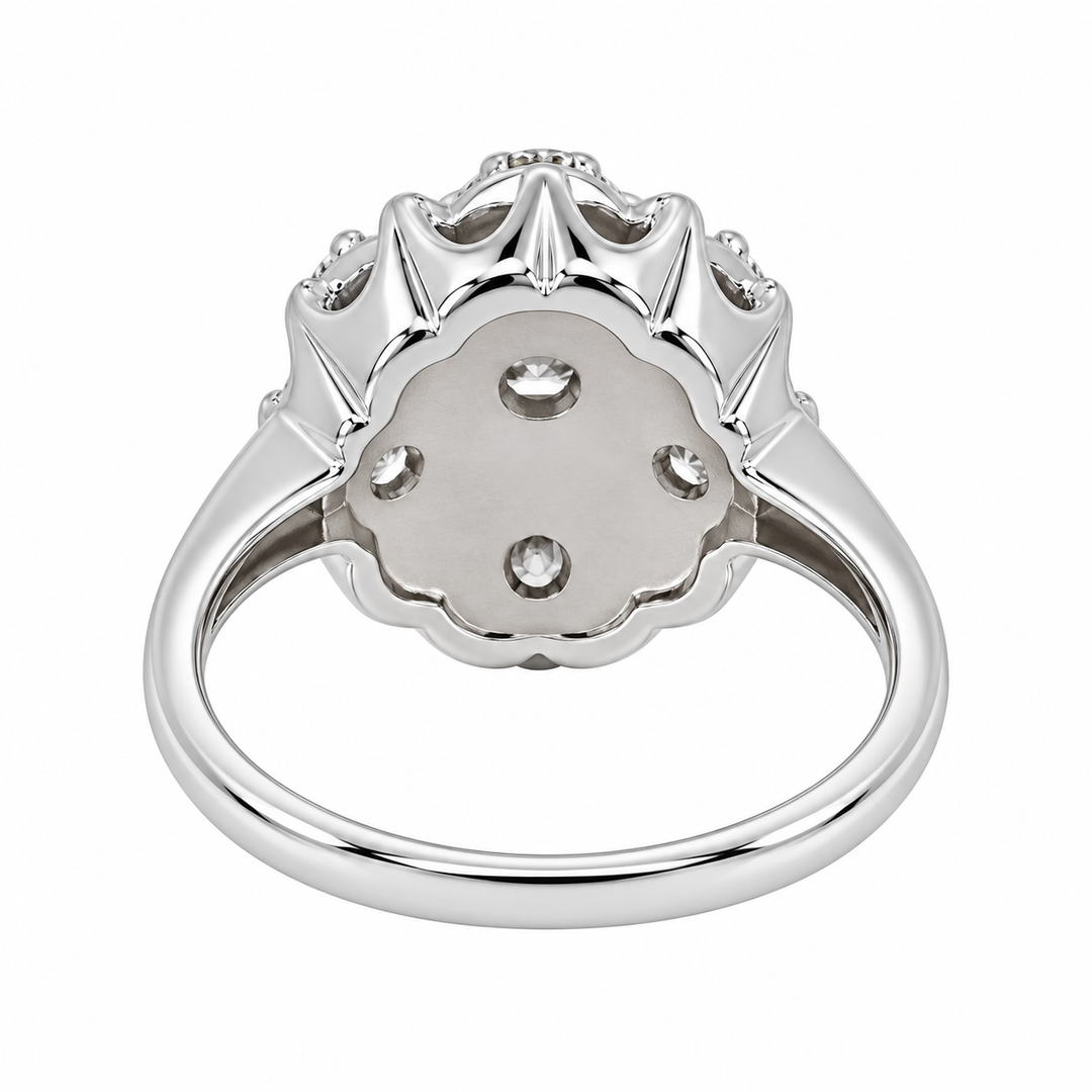 Diamond Vintage Cluster Ring 14K White Gold .84CTW