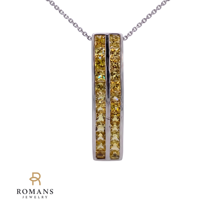 Yellow Sapphire Double Row Bar Pendant 3.12CTW 14K White Gold