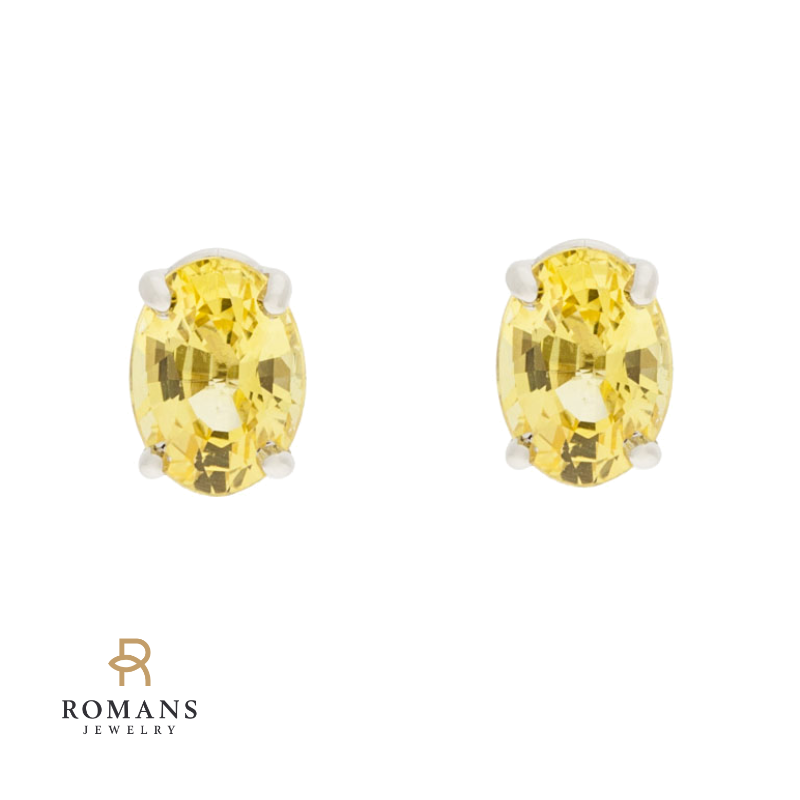 Yellow Sapphire Stud Earrings 14K White Gold 2.31CTW