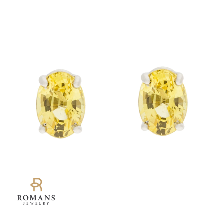 Yellow Sapphire Stud Earrings 14K White Gold 2.31CTW