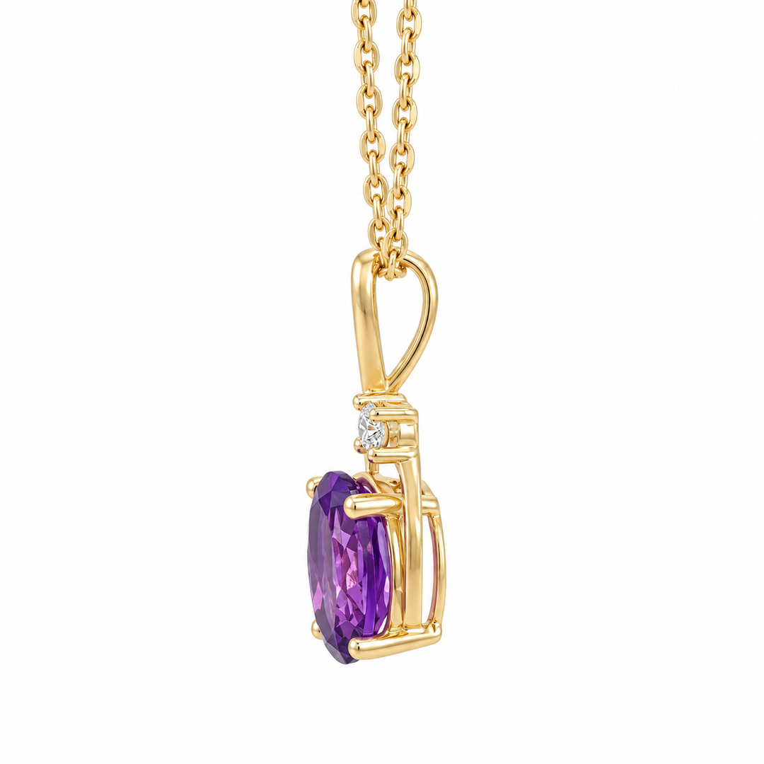 Amethyst Diamond Swirl Pendant 14K Yellow Gold 1.11CT