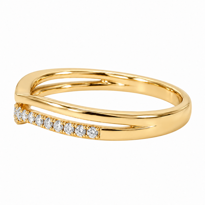 Double-Row Chevron Diamond Wedding Band 14K Yellow Gold 0.14CTW