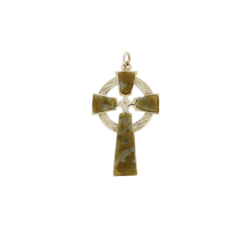 Agate Cross Pendant 9K Yellow Gold