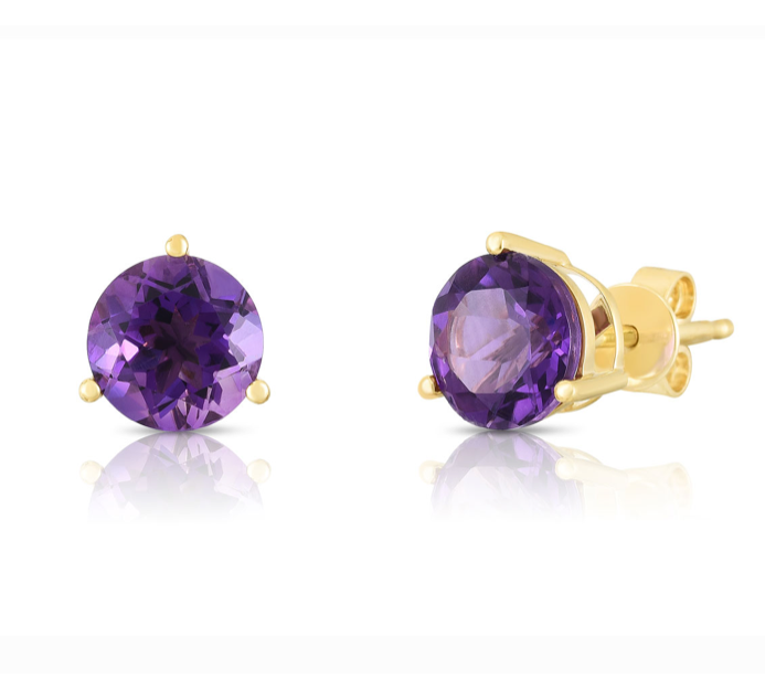 Amethyst Stud Earrings 14K Yellow Gold 2.60CTW