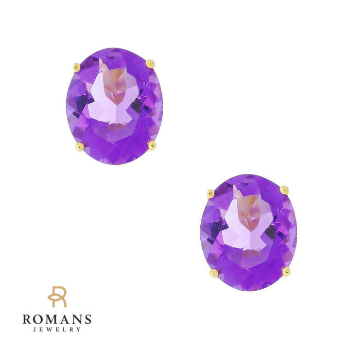 Amethyst Stud Earrings 14K Yellow Gold 8CTW