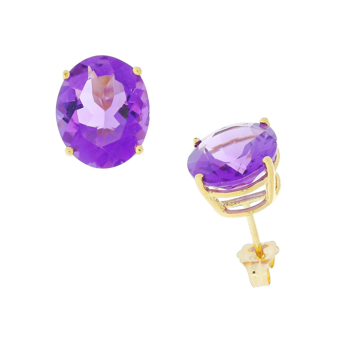 Amethyst Stud Earrings 14K Yellow Gold 8CTW