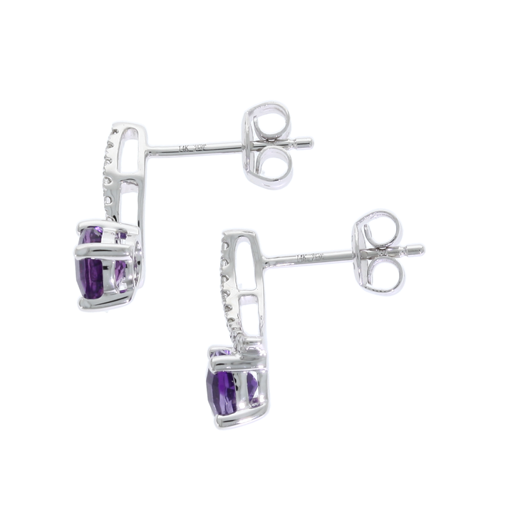 Amethyst Diamond Dangle Earrings 14K White Gold