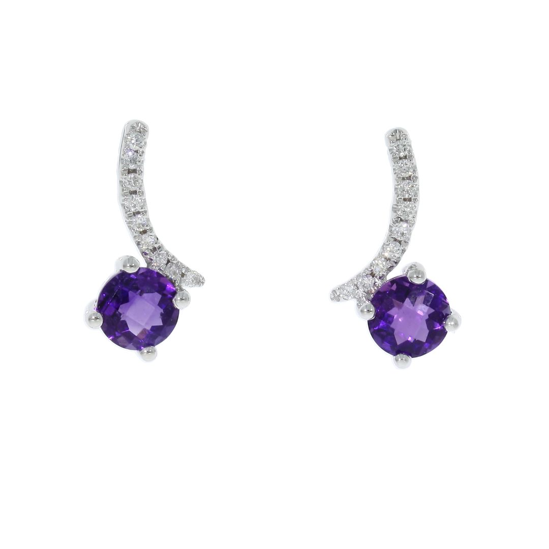 Amethyst Diamond Dangle Earrings 14K White Gold
