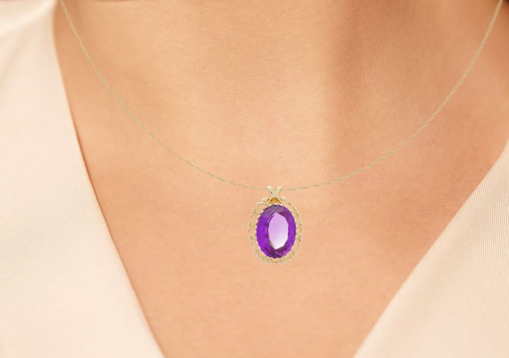 Amethyst Pendant 14K Yellow Gold 6.16CT