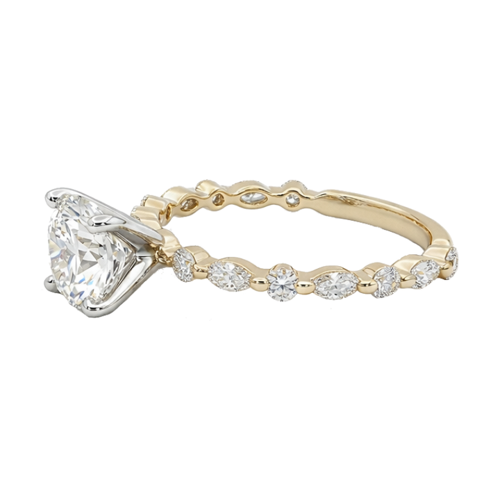 Liora Side Stone 1CT Round Natural Diamond 14K Two Tone