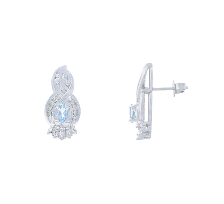Aquamarine Diamond Earrings 14K White Gold .44CTW